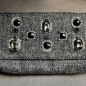 Glint Tweed Clutch with gems and satin Interior